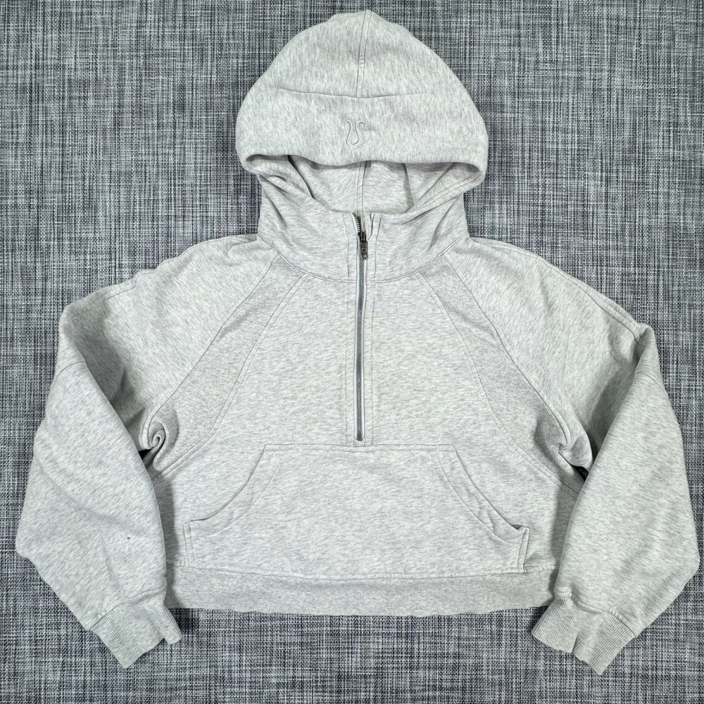 Lululemon Womens M/L Scuba Oversized Half Zip Hoodie Gray Cropped Cotton Fleece